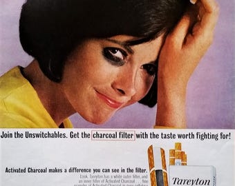 cigarette ad black eye 1970s Tareyton Cigarette Ad, Black Eye Brunette Print, Ready for Framing