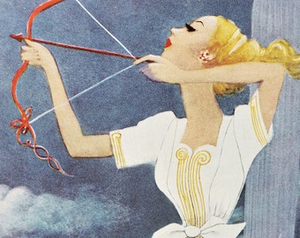 Vintage C.J. Sternberg Art Print: Cupid Archer, Nursery Art