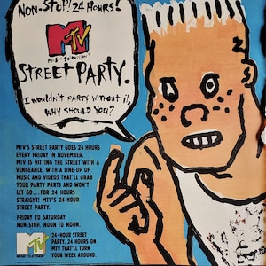 Jimbo MTV Street Party illustrated Gary Panter&#39;s 90s &#39;Modern Primate&#39; &quot;I Wouldn&#39;t Party Without It...&#39; Advert Rolling Stone 12x10 Color