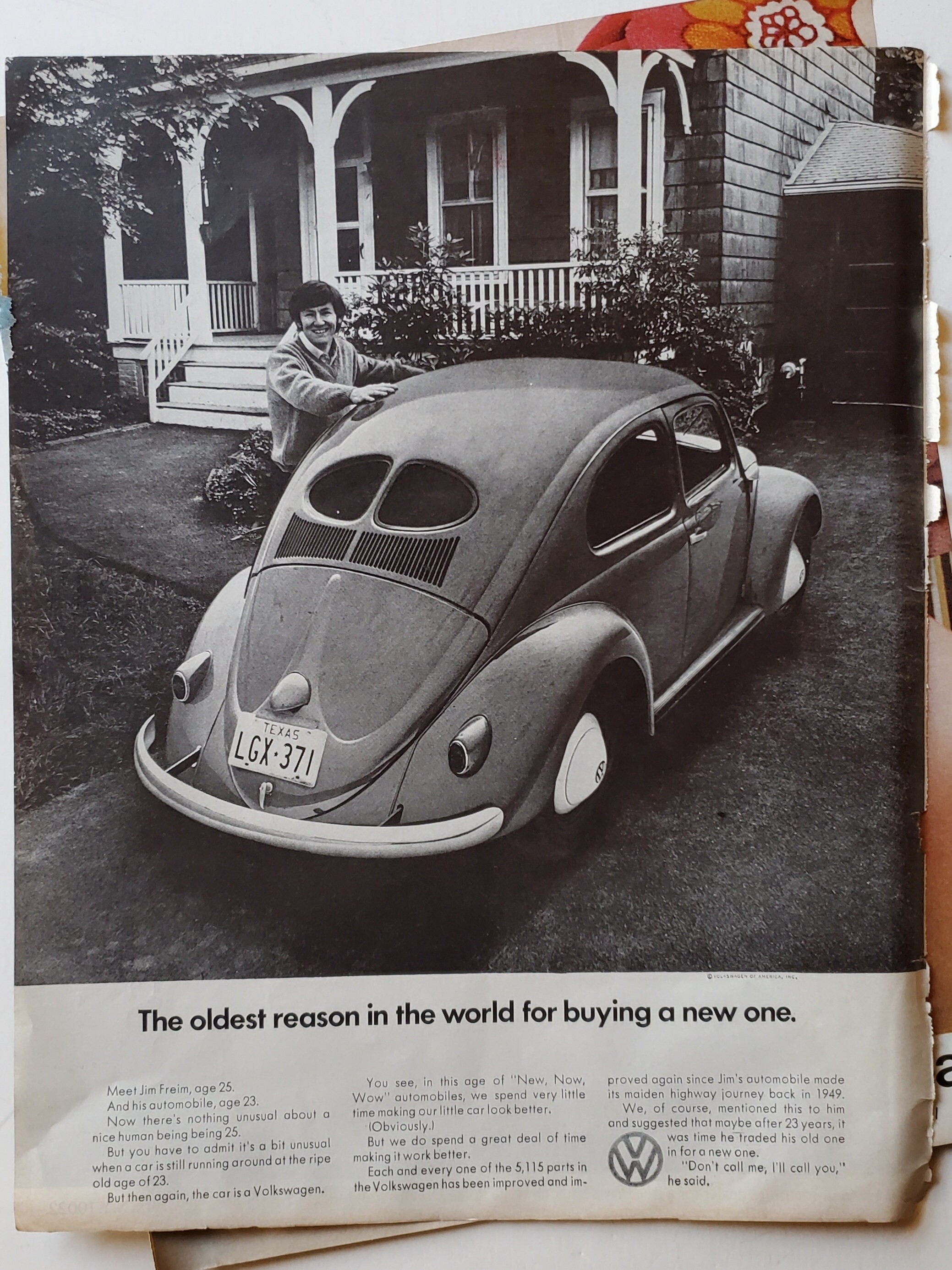 VW Volkswagen Classic Bug 1947 Model Small Windows in 1970 BW Photo Ad ...
