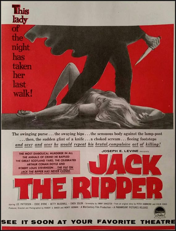 Jack The Ripper 1960 Movie Poster Color Illustration Classic Tale Of A Quiet Serial Murderer Movie Room Ad Art Ready For Framing - 
