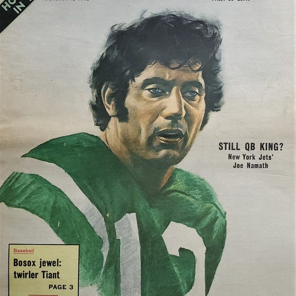 Joe Namath Broadway Joe NY Jets QB Quarterback 1972 Cover Sporting News Newspaper Color Illustration Classic Old School Football Fans 14x11