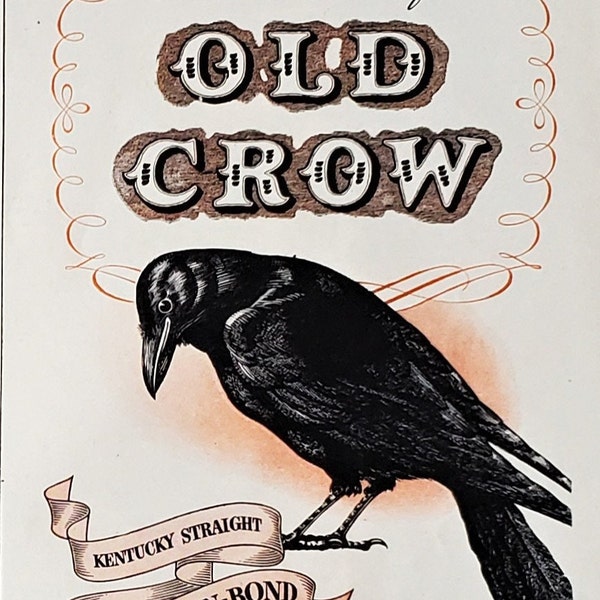 Old Crow Whiskey Black Raven Crow Perched Audobon Illustration Wonderful Iconic Col James Crow Whiskey Half Page 40's 13x10 Ready Framing.