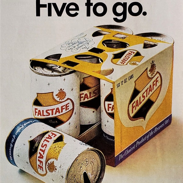 Falstaff Beer Ad "First Down Five To Go" Vintage Cans Pop Top Yellow White Cans Classic Logo Design St. Louis MO 8x10 Ready for Framing