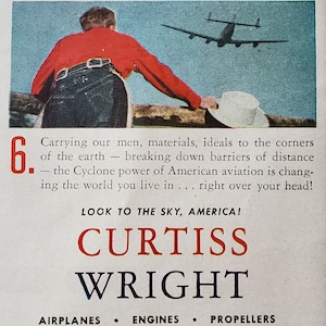 Curtiss Wright Aeroplane 1940s Ad WWII Aeroplane Cyclone Engine B-29 Superfortress Airplain History Color Photos Veteran Pilots 13x10 Frame