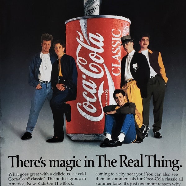 Kids On The Block Coke Ad 1990 Rolling Stone "Magic Summer Tour' Coca-Cola Color Photo Ad Can Of Coke Clean Ad Bad Boys Bands 12x10 Frame