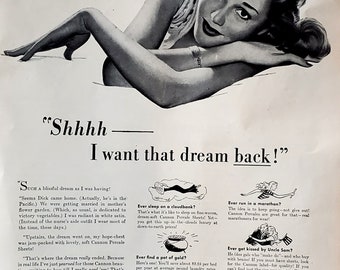 1940s Cannon Sheets Ad, "Shhh...I Want That Dream Back" (Ready to Frame)