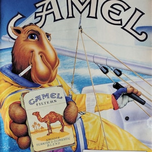 cigarette mascot camel Joe Illustrated Ad Speed Sailing Yellow Slicker Coat Cig in Mouth Ocean Sport Iconic Controversial 90s Smoking 12x10 Joe Camel - Wikipedia