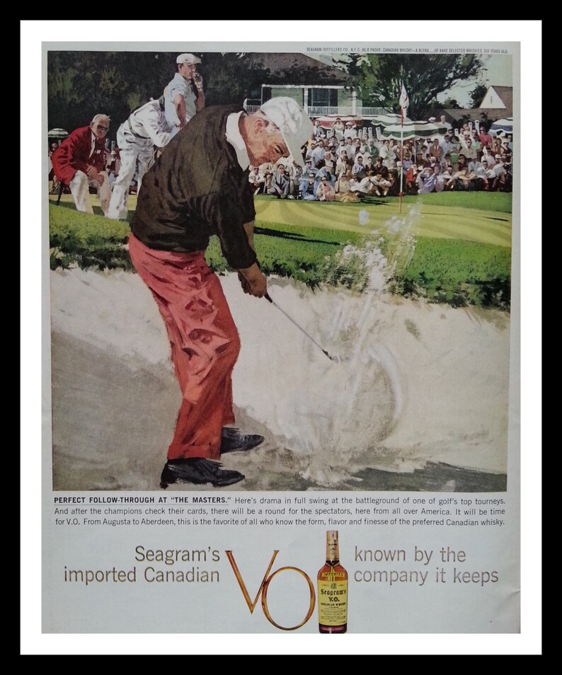 Golf Ad Art Illustrated Sand Trap Shot For Seagrams Whiskey Golf Fan Man Cave Ad Art Links Illustration 13 X 10 Ready To Frame - 