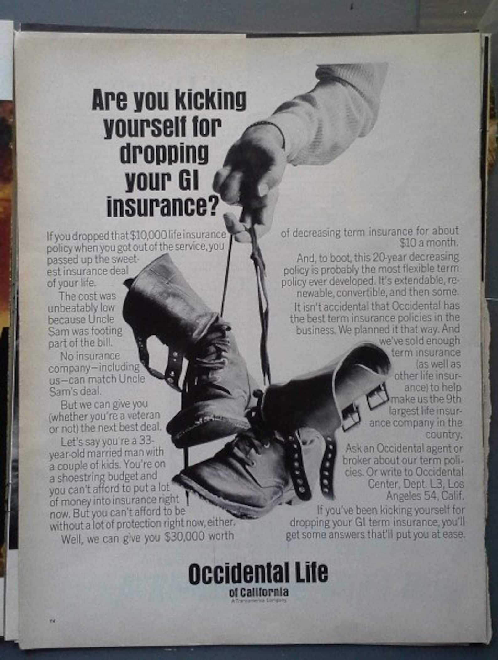 Vietnam Veteran GI Insurance BW Boots Soldier 60s VFW Ad Etsy