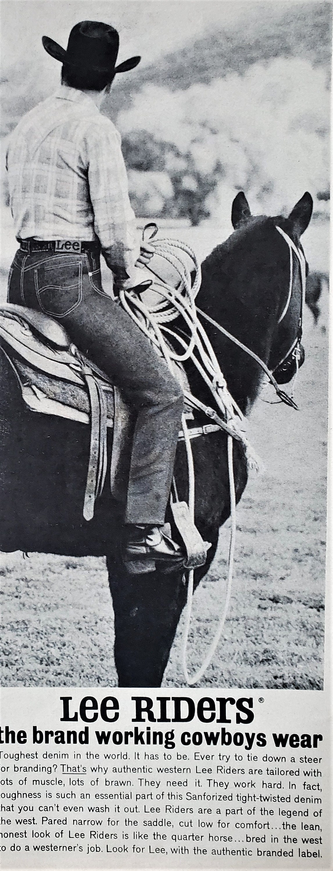 Lee Rider Jeans Working Cowboys on Horse Looking Out to