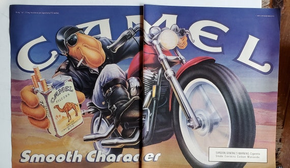 Joe Camel Cigarette Ad, Motorcycle Leathers, 90s Vintage Print
