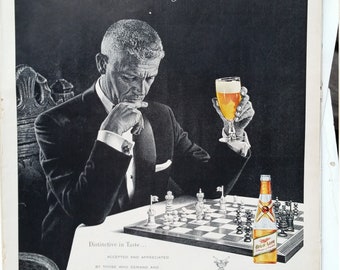 1960s Miller Beer Ad Print – Chess Art, 'the Queen's Gambit' Style