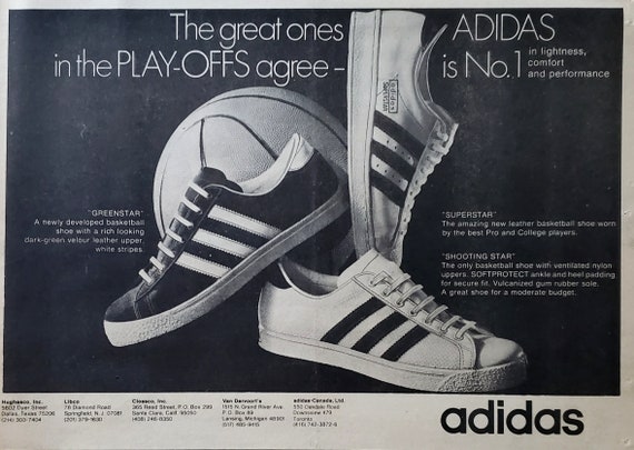 Adidas Basketball Shoe ADVERTISEMENT 1972 8x11 BW Photos the Great Ones 3 Styles greenstar Sporting News Classic Rare Frame Fan Gift Etsy
