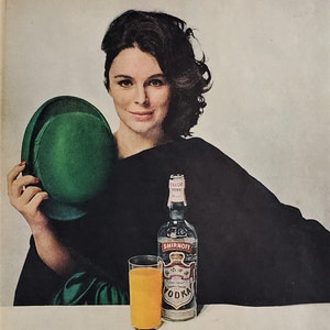Irish Like Orange This Way Vodka Ad Erin O&#39;Brien 60s Actress Beauty Green Derby Hat Shawl Brunette Sexy Actress TV MOVIE 13x10 Ready Frame