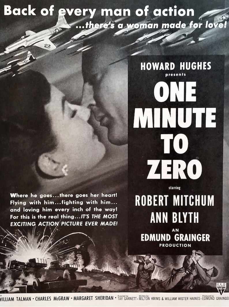 Movie Ad Poster One Minute Zero 1952 Howard Hughes Movie Robert Mitchum Korean War Love Story Movie Room Bw Illustration 13x10 Ready Frame Art Collectibles Collectibles Delage Com Br