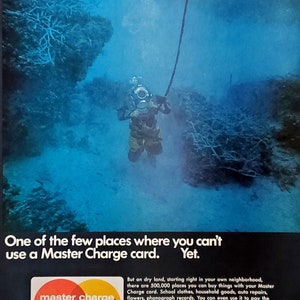 Scuba Diver Mastercard Ad Antique Diving U.S Navy Deep Sea Divers Helmet Color Photo Underwater Ad Scuba Diver Fans Ad Art 13x11 Ready Frame