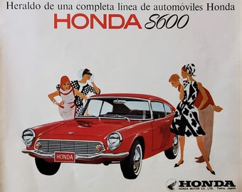 Honda S600 Red Convertible 1965 Mexican Ad Illustrated Japanese Sports Car Hot Rod Spanish Market Unique 60s Womens Fashion 13x10 Frame