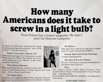 70s National Lampoon Magazine Ad "How Many Americans Light Bulb' Pre-SNL Classic Fan Nixon Bashing Satire Icon Underground Rare 13x10 Frame