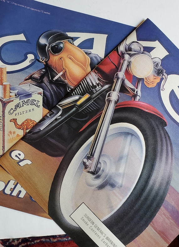 Joe Camel Cigarette Ad, Motorcycle Leathers, 90s Vintage Print