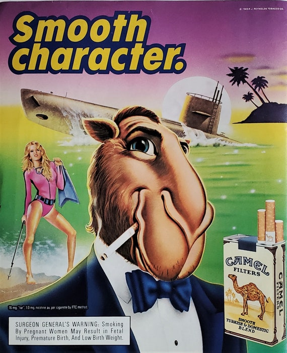 camel cigarette guy Joe Camel Illust Cigarette Ad Spy 'Bond' Tux Submarine Sexy Gal Dive Suit  Scuba Cig in Mouth Iconic Controversial Mascot 90s Smoking 12x10