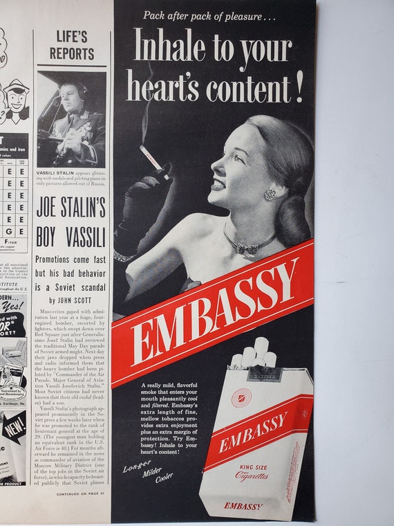 1940s Embassy Cigarette Ad, Black & White Photo - 