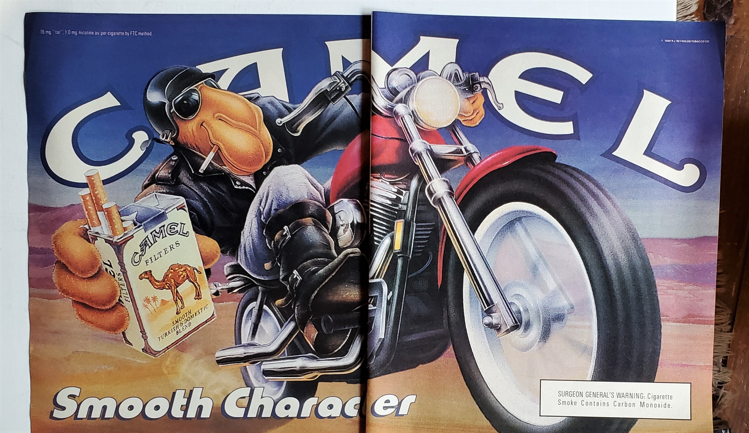Joe Camel Cigarette Ad, Motorcycle Leathers, 90s Vintage Print