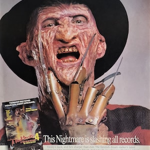 Freddy Nightmare Elm Street 4 The Dream Master Terror Slasher Movie Ad Poster 1990 Color Photo Slashing All Records Relive Fear 12x9 Frame