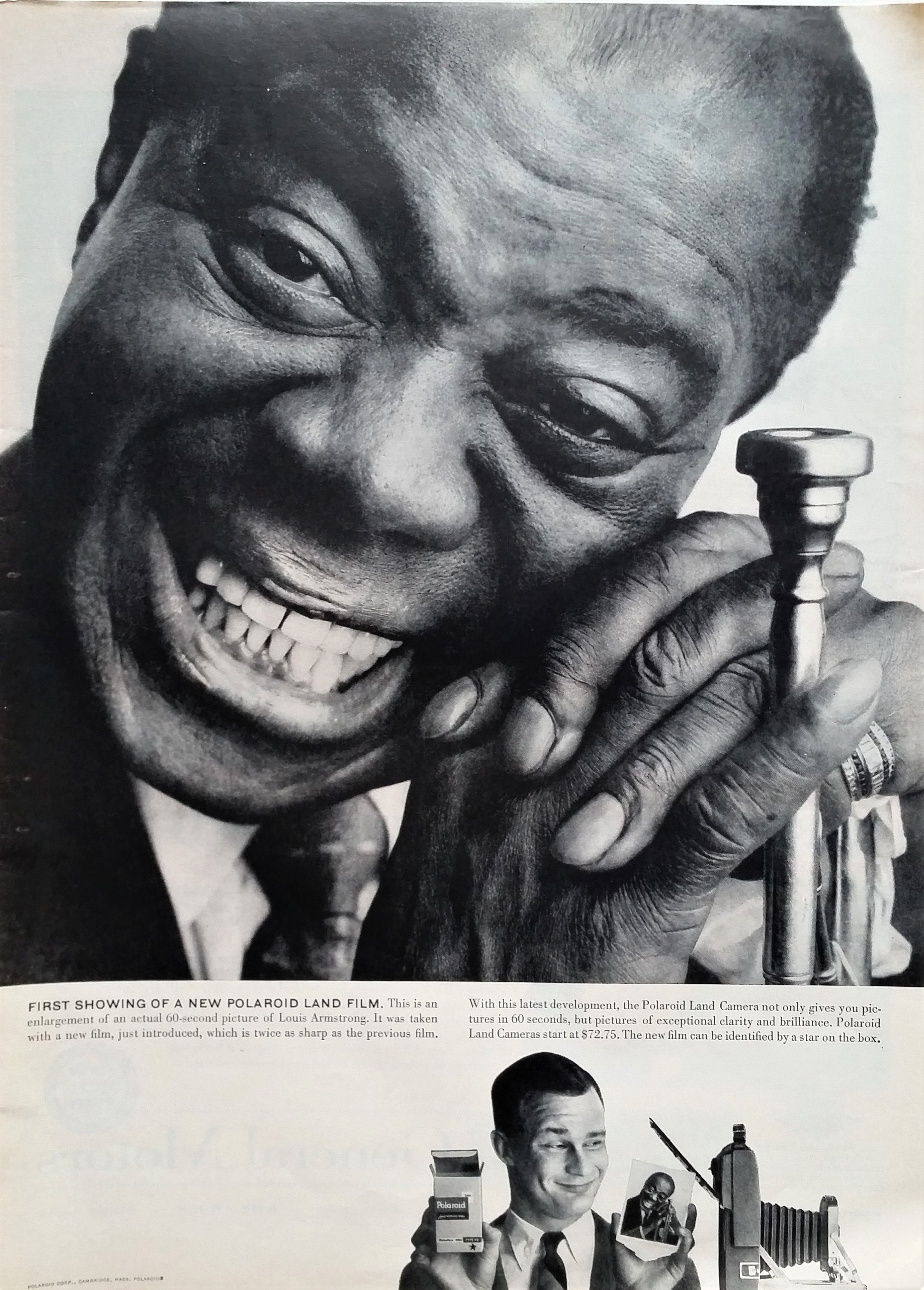 Louis Armstrong Satchmo Portrait With Horn Polaroid Ad 60s BW - Etsy Hong  Kong