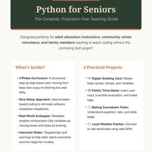Lesplanhandleiding Python voor senioren | Voor ouderen | Bonus spiekbriefje (pdf)