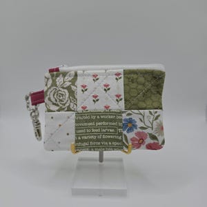 Handmade Small Patchwork Floral/Polka Dot/Bee Quilted Zippered Pouch with Clip