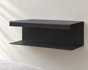 Floating Nightstand Set of 2, 12 Gauge Steel Wall Mounted Bedside Cubby, Powder Coated Minimalist Night Stand Pair, Made in Los Angeles