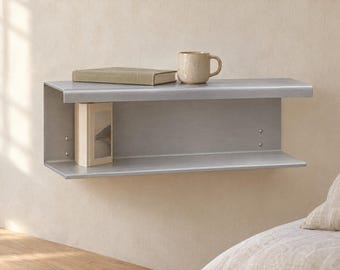 Brushed Metal Floating Nightstand Set of 2, 16 in Wall Mounted Bedside Cubby