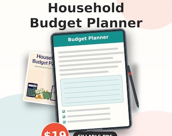 Monthly Budget Planner Printable | Household Budget Worksheet & Money Tracker PDF