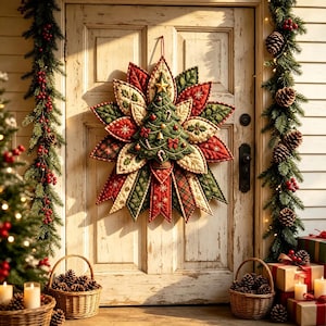 DIY Quilted Christmas Wreath Sewing Kit - Beginner Patchwork Door Hanger Craft Kit, Holiday Sewing Project, Gift for Crafters