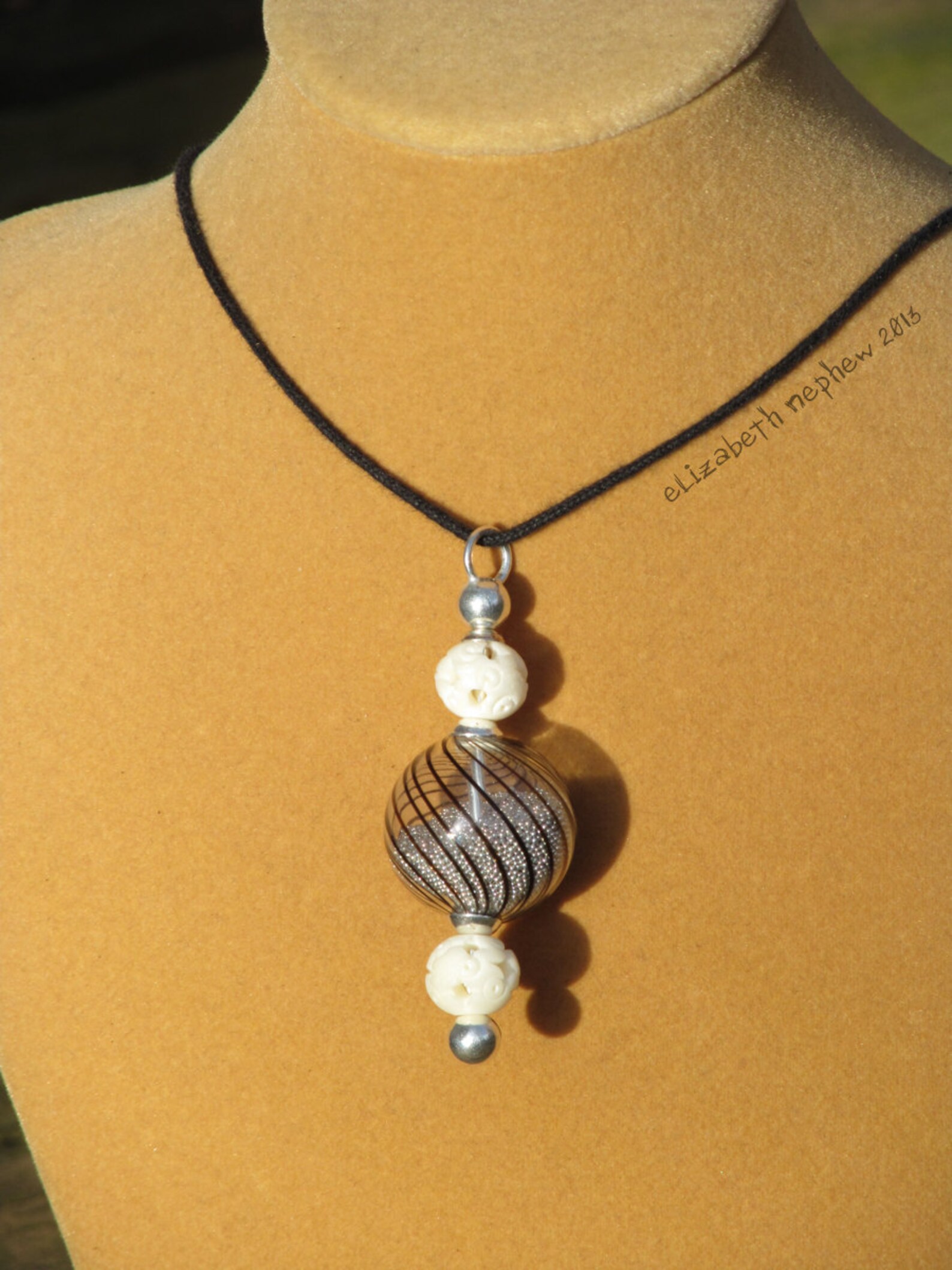 Style Glass Bead Pendant Black Stripe With Tiny Etsy Sweden