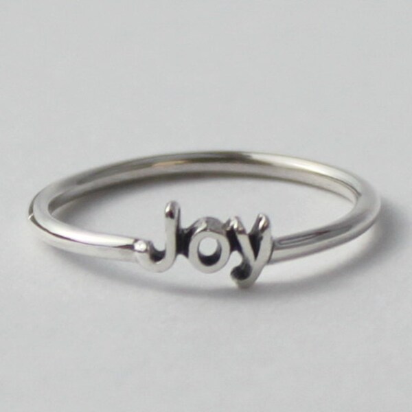 Joy word Intention ring, 925 Sterling silver stacking ring with poetic, Inspirational word, HeartCore design, Healing ring, Name ring, Love