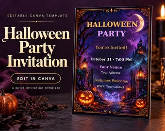 Edytowalne zaproszenie na Halloween i odrywana przepustka na imprezę – Gothic Canva