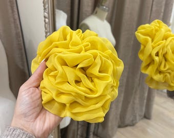 Large Floral Flower Yellow  Pink brooch, Organza Flower, Pin, Bridal Brooch, Oversize brooch, Flower pin, Women's brooch, Chiffon Brooch,
