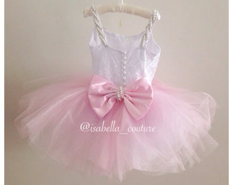 BALLERINA TUTU DRESS - Vestido de niña de flores - Vestido de encaje - Vestido de encaje para niñas - Vestido de lazo grande - Vestido de tutú - Vestido de novia de Isabella Couture
