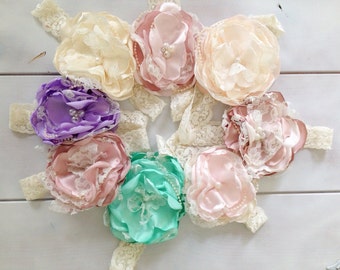 Tea Party Time headbands - Shabby Chic headbands - Baby Headbands - Couture Girls Headbands