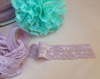 5 yards of Stretch lace elastic 1.25' DUSTY PINK lace for baby headbands supplies