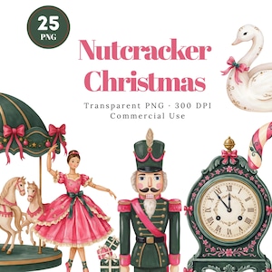 Ensemble de 25 images clipart de Noël Casse-Noisette, ballet aquarelle, fichiers PNG