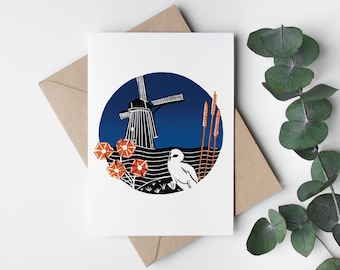 Windmill & Swan Lino Print Card