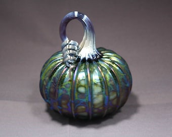 Olive Iridescent Glass Pumpkin