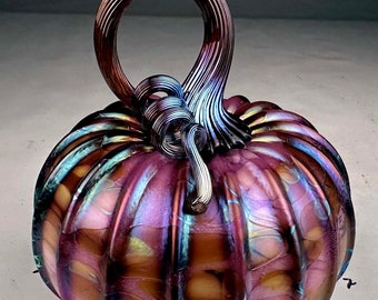 Hand blown glass Amethyst Iridescent Glass Pumpkin