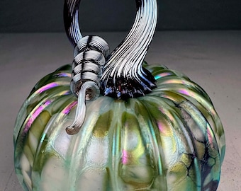 Hand blown glass Winter Iridescent Glass Pumpkin