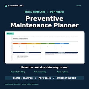 Preventive Maintenance Planner Excel | PM Schedule & Asset Register