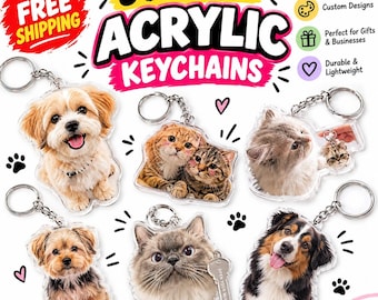 Custom Acrylic Keychain, Personalized Pet Portrait Charm, Dog and Cat Photo Keepsake, Custom Name Keyring, Animal Lover Gift