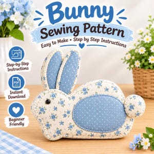 Rabbit Oven Mitt Sewing Pattern PDF, Rabbit Potholder Pattern, Animal Shaped Kitchen Mitt, Bunny Sewing Pattern Download